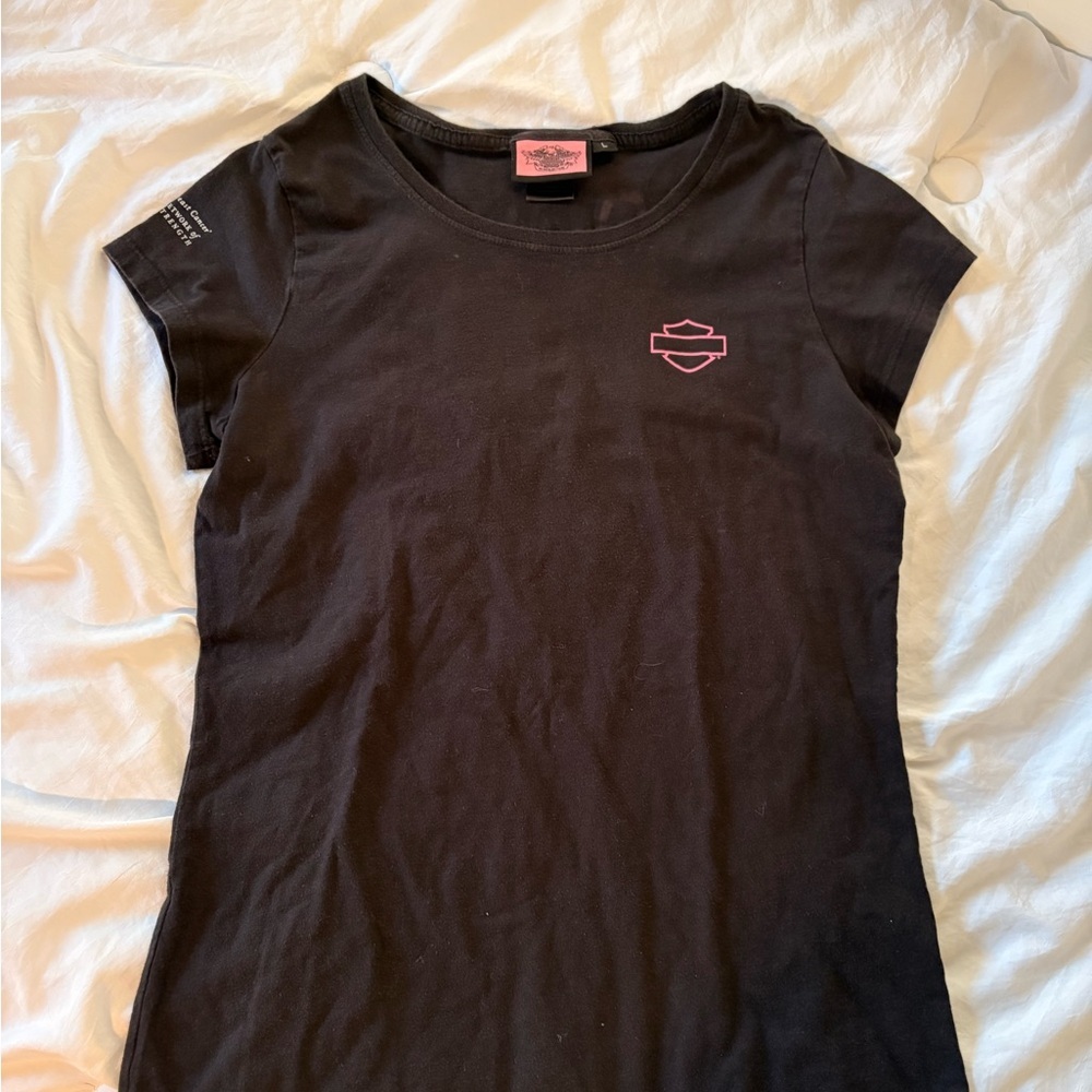 Harley Davidson black breast cancer awareness, graphic Tee - small